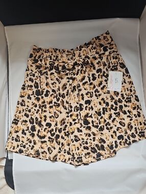 Leopard Print Paperbag Waist Shorts - Tan, Black, Gold